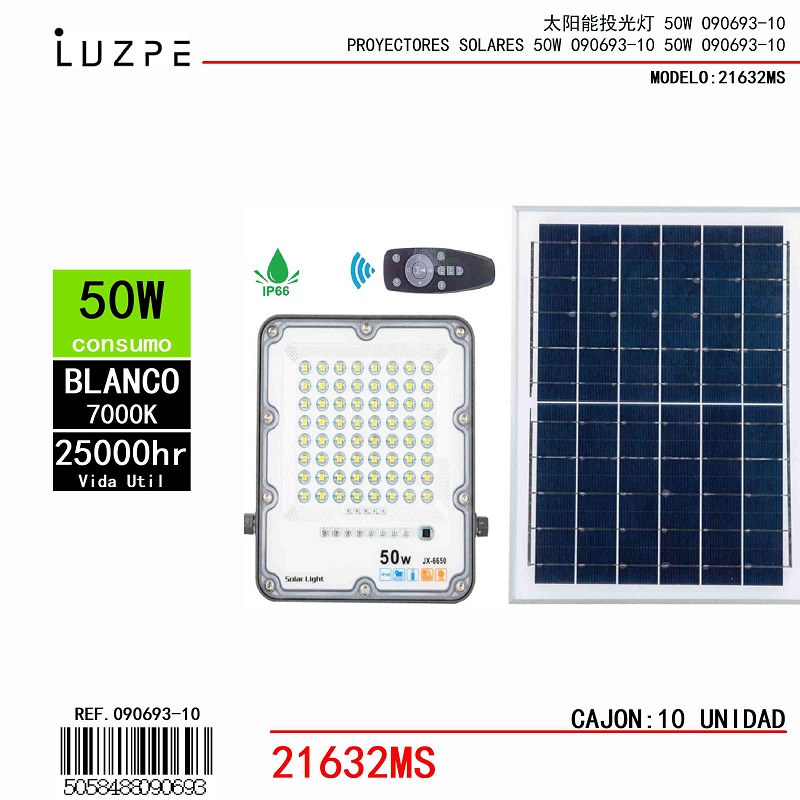Panel Solar con Casco Metal de 50W Blanco