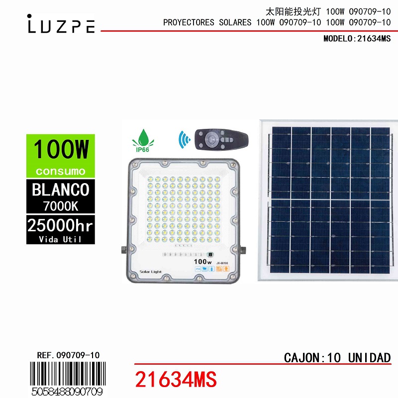 Panel Solar con Casco Metal de 100W Blanco
