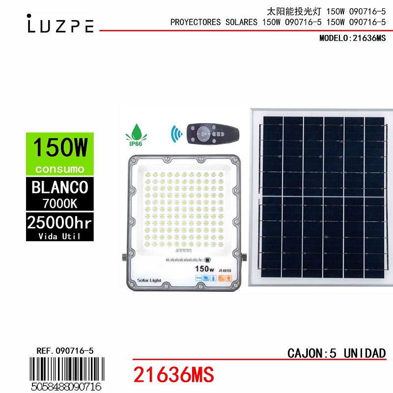 Panel Solar con Casco Metal de 150W Blanco