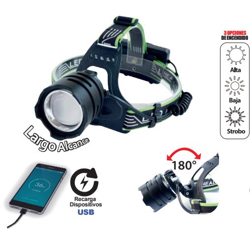 Linterna frontal recargable opalux OP3404