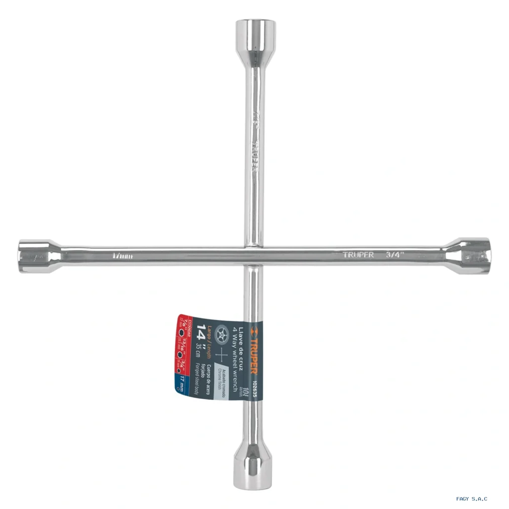 Llave de cruz 14" pulida y cromada, TRUPER 102635