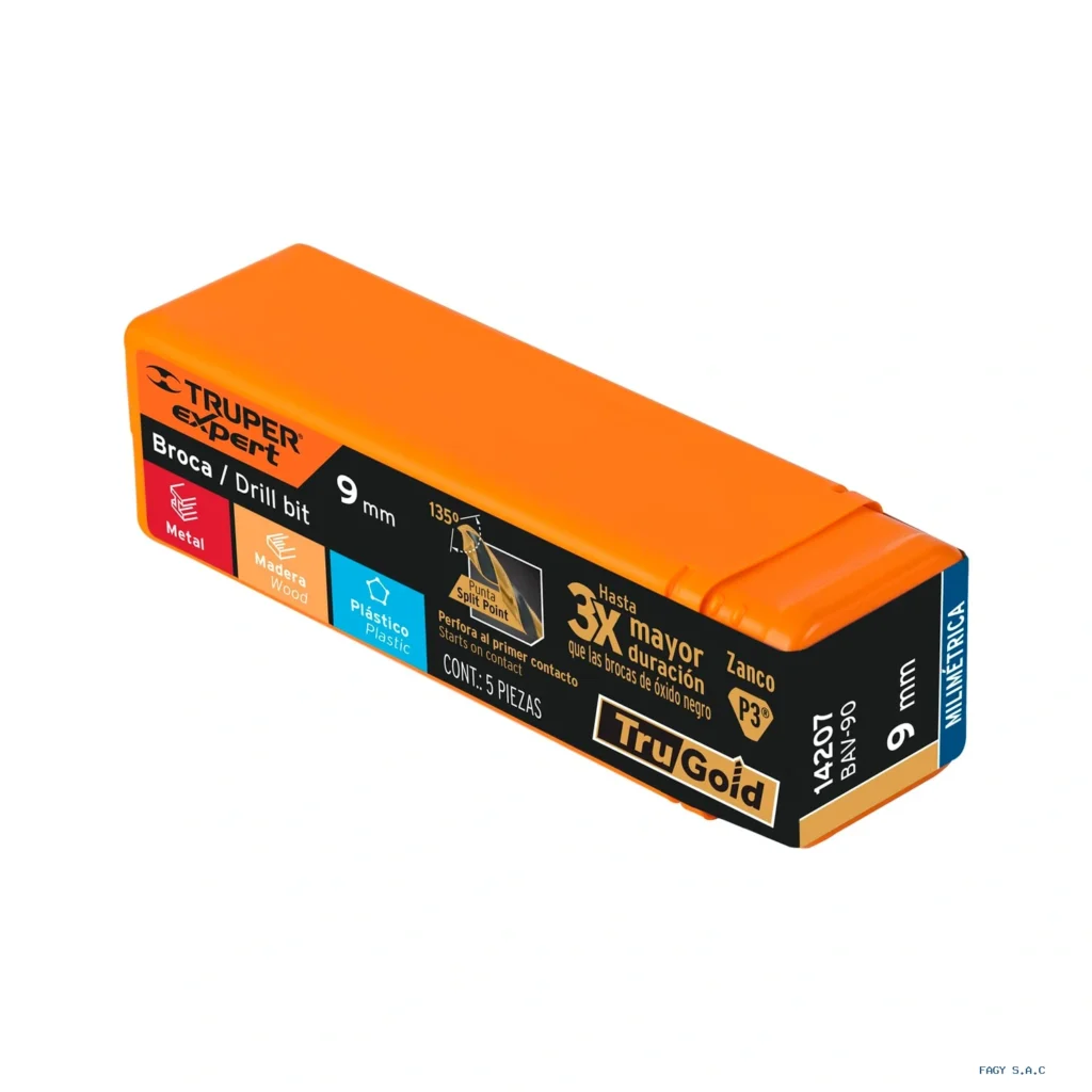 Broca HSS 9.0 mm Trugold para metal, Truper Expert 14207