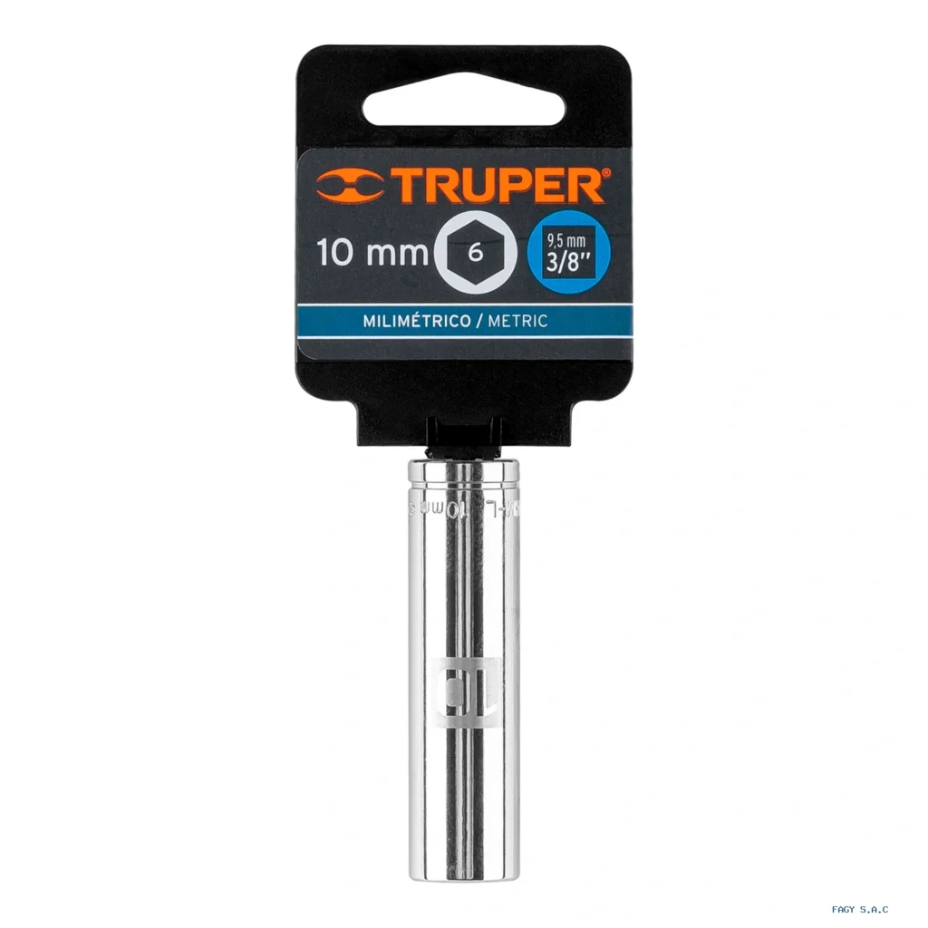 Dado largo de 10 mm, 6 puntas, cuadro 3/8", Truper 13770