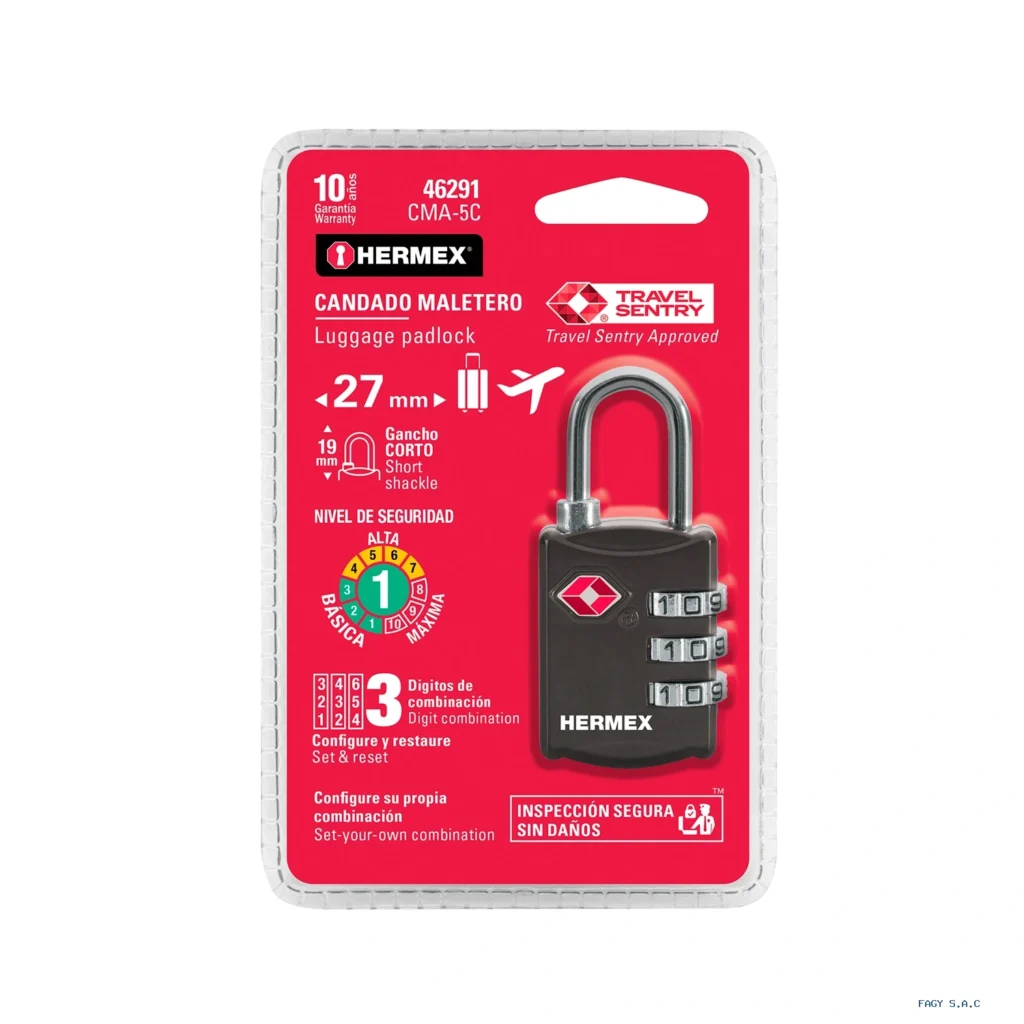 Candado maletero de combinación 27 mm seguridad TSA, blíster 46291