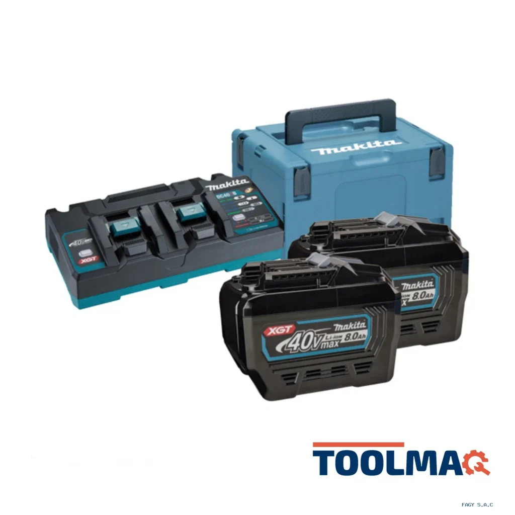 Set de 2 Baterías Makpac XGT 40Vmax 8Ah BL4080F + Cargador Doble DC40RB + MaletaMakita 191Y97-1