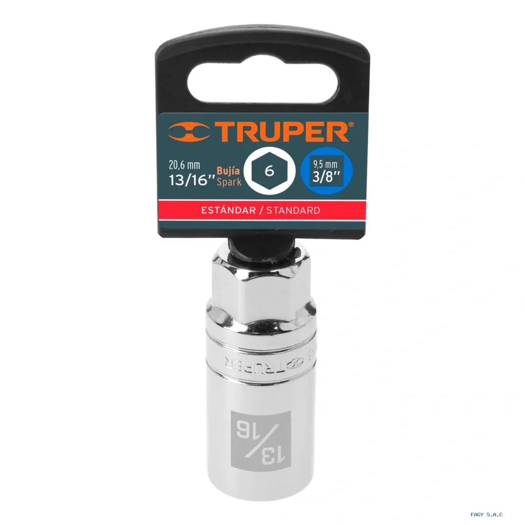 Dado para bujías de 13/16", 6 puntas, cuadro 3/8", Truper 13657