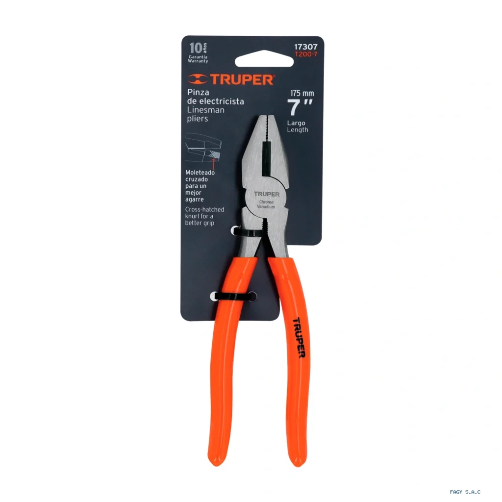 Alicate pinza para electricista 7" mango de PVC, Truper 17307