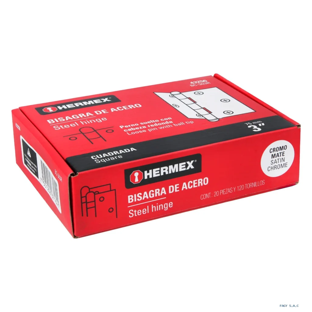 Bisagra cuadrada 3", satinado, cabeza redonda, HERMEX 43256