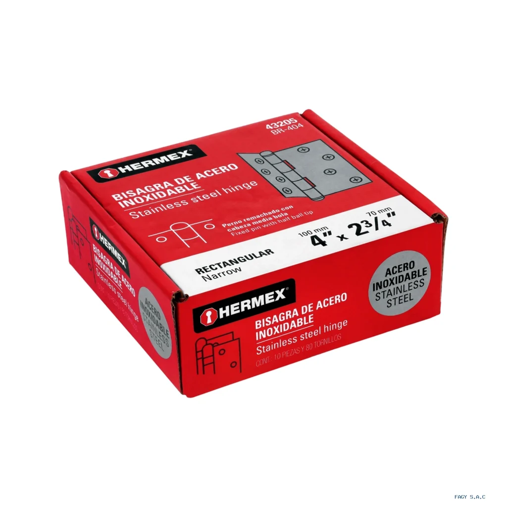 Bisagra rectangular 4" acero inoxidable, HERMEX 43205