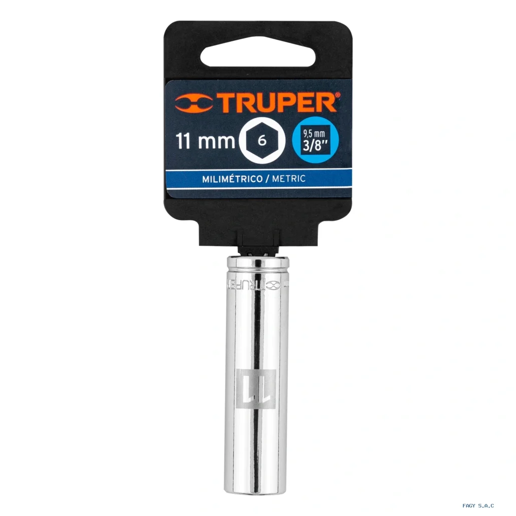 Dado largo de 11 mm, 6 puntas, cuadro 3/8", Truper 13771