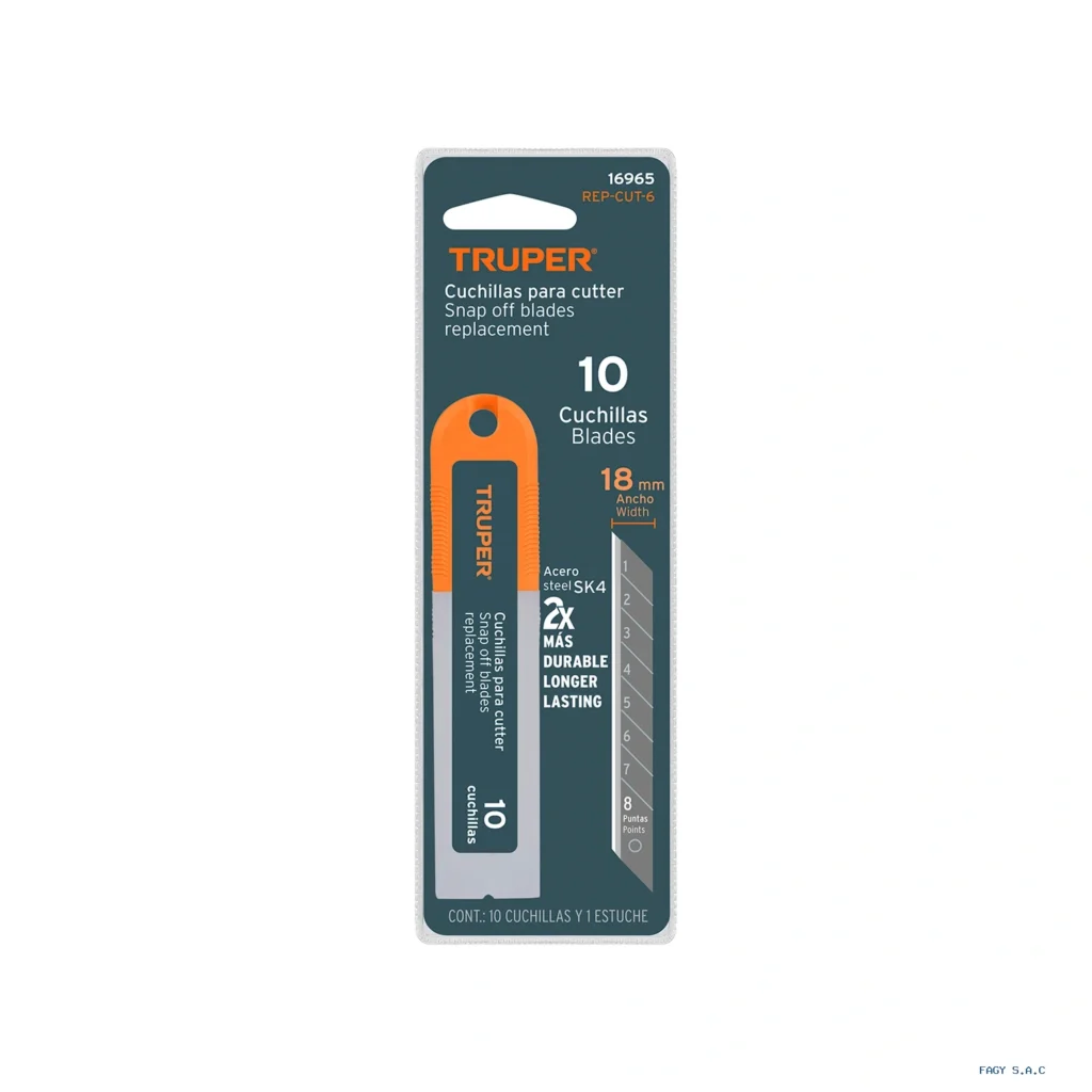 Estuche con 10 cuchillas SK4 de 18 mm para cutter Truper 16965
