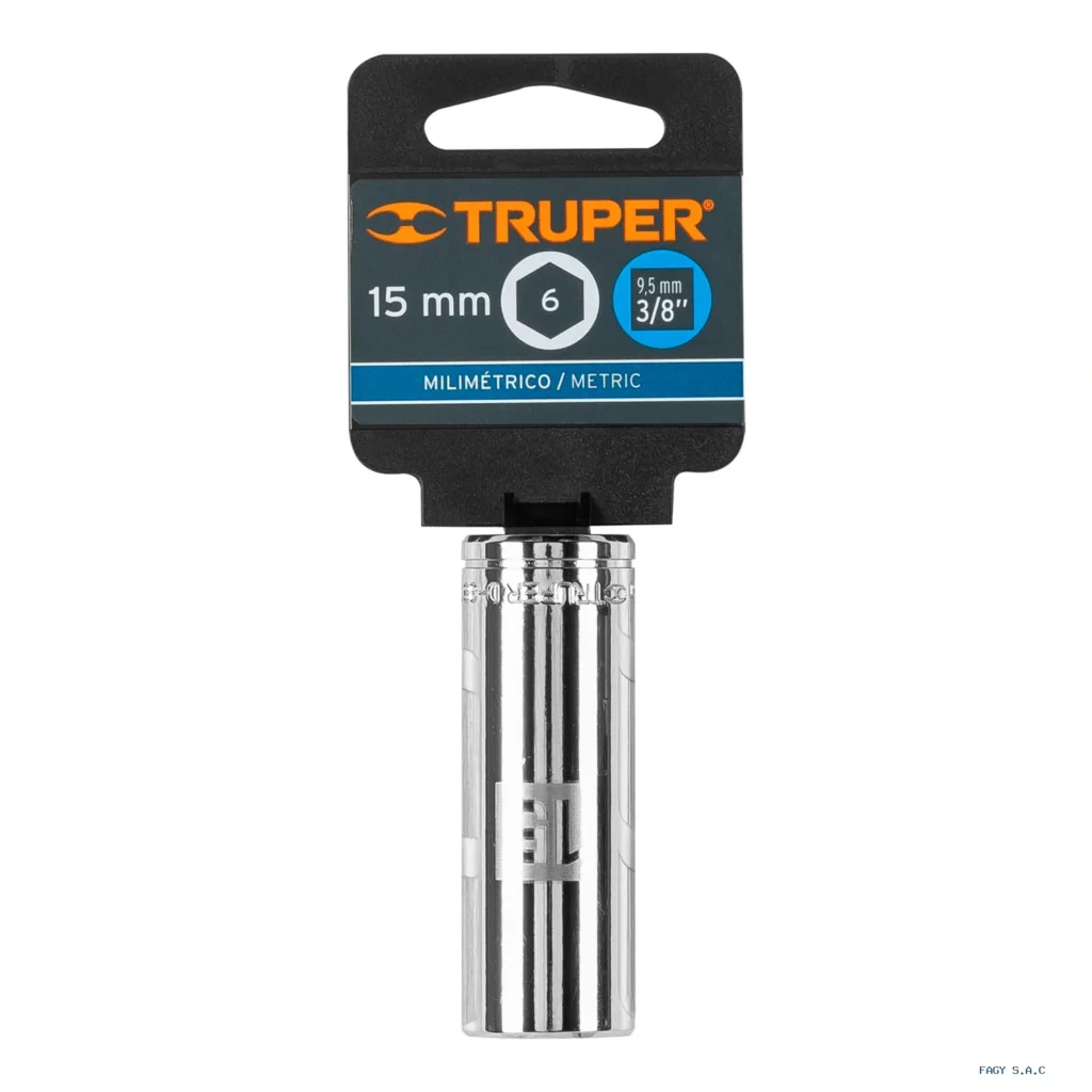 Dado largo de 15 mm, 6 puntas, cuadro 3/8", Truper 13775