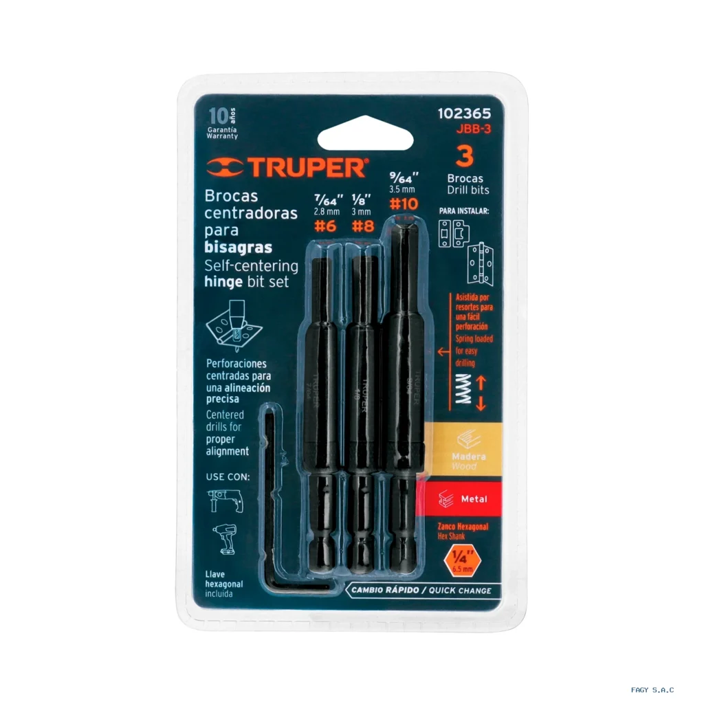 Juego de 3 brocas para bisagra, TRUPER 102365