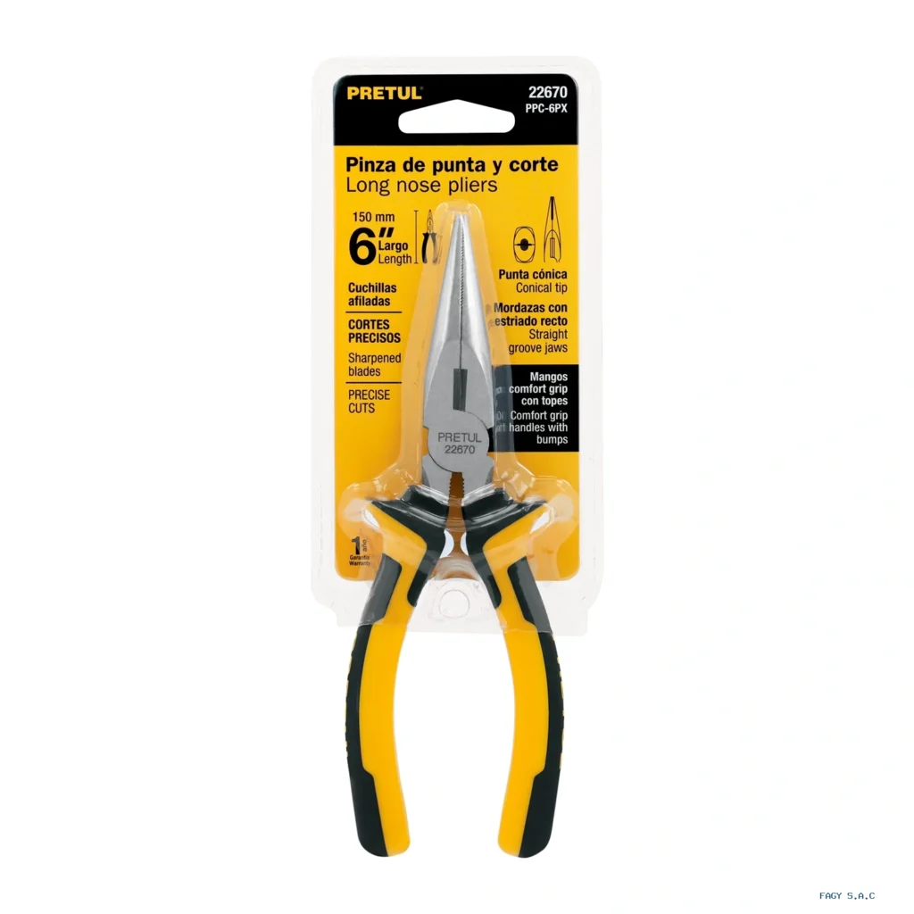 Alicate pinza de punta y corte 6" mango Comfort Grip, Pretul 22670