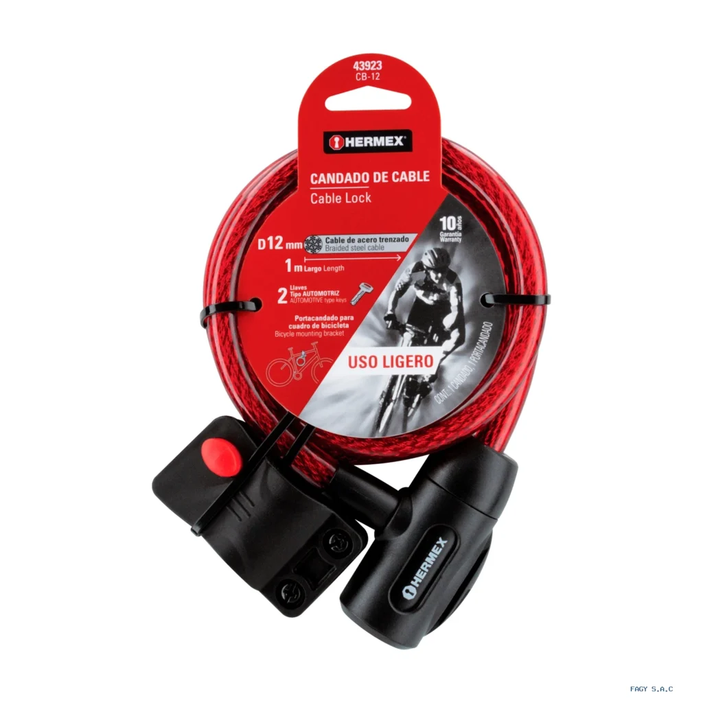 Candado de cable con llave, 12 mm X 1.0 m, HERMEX 43923
