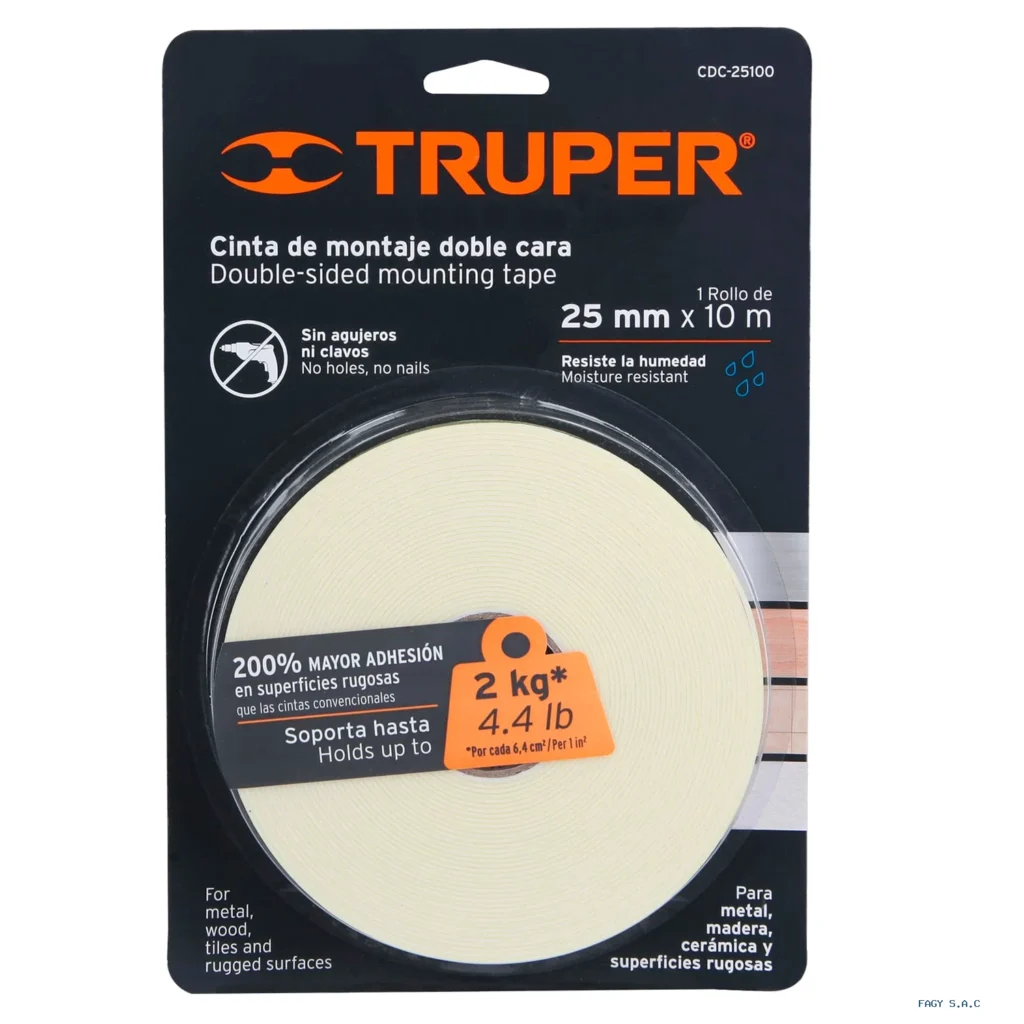Cinta doble cara de 25 mm x 10 m, Truper 11728