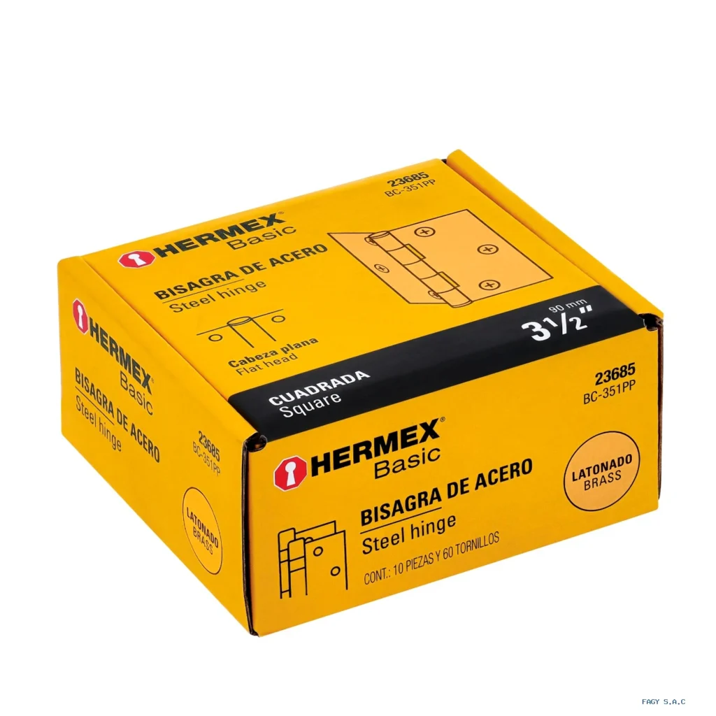 Bisagra cuadrada 3-1/2",latonado, cabeza plana, HERMEX BASIC 23685