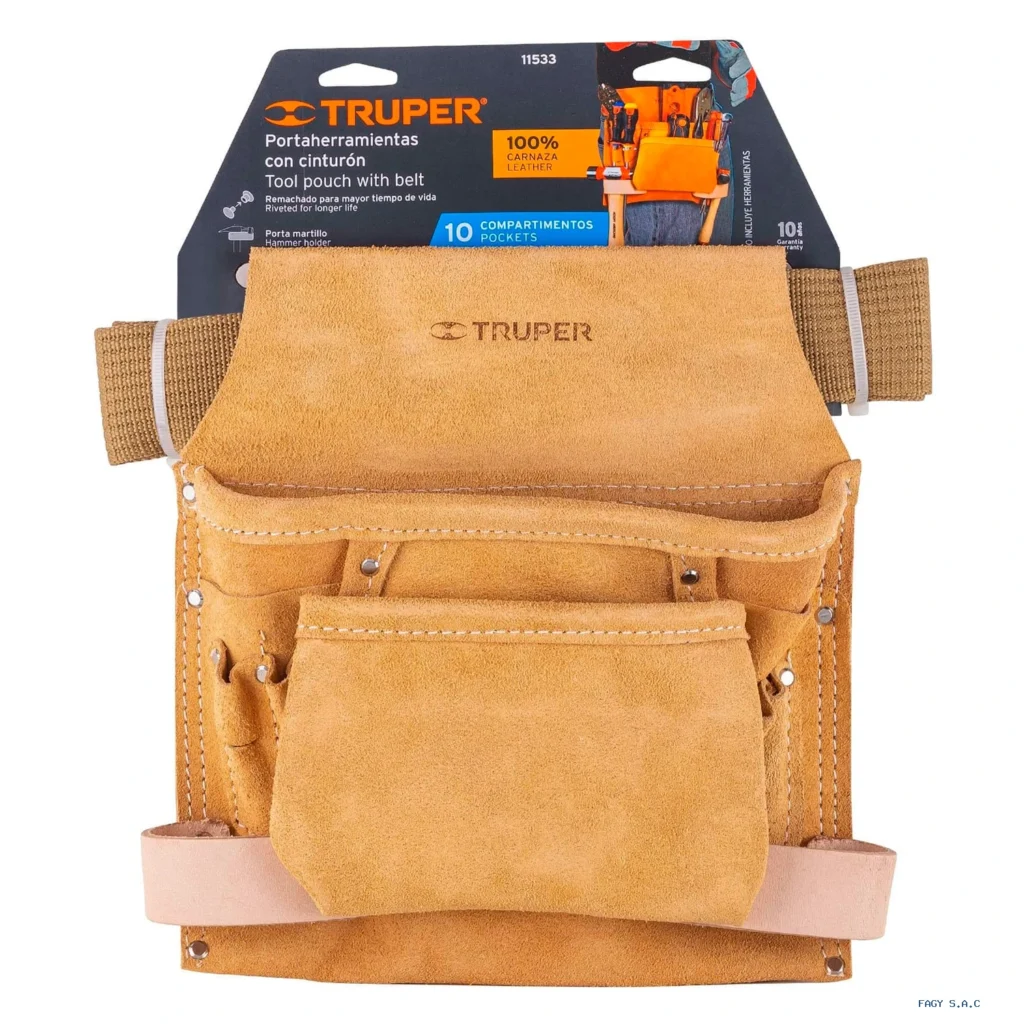 Porta herramientas de carnaza con 10 compartimentos, Truper 11533