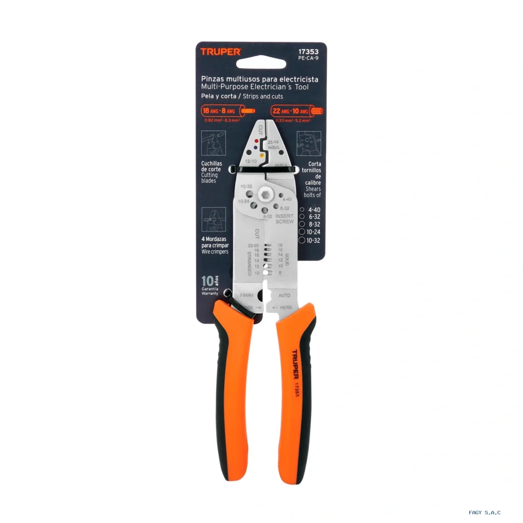 Alicate pinza 9" pela cables, 26 a 10 AWG,  TRUPER 17353