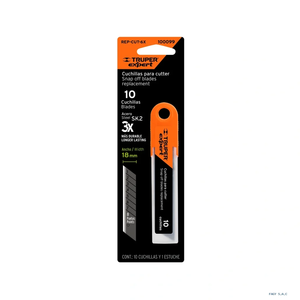 Estuche con 10 cuchillas SK2 de 18 mm para cutter, Expert 100099