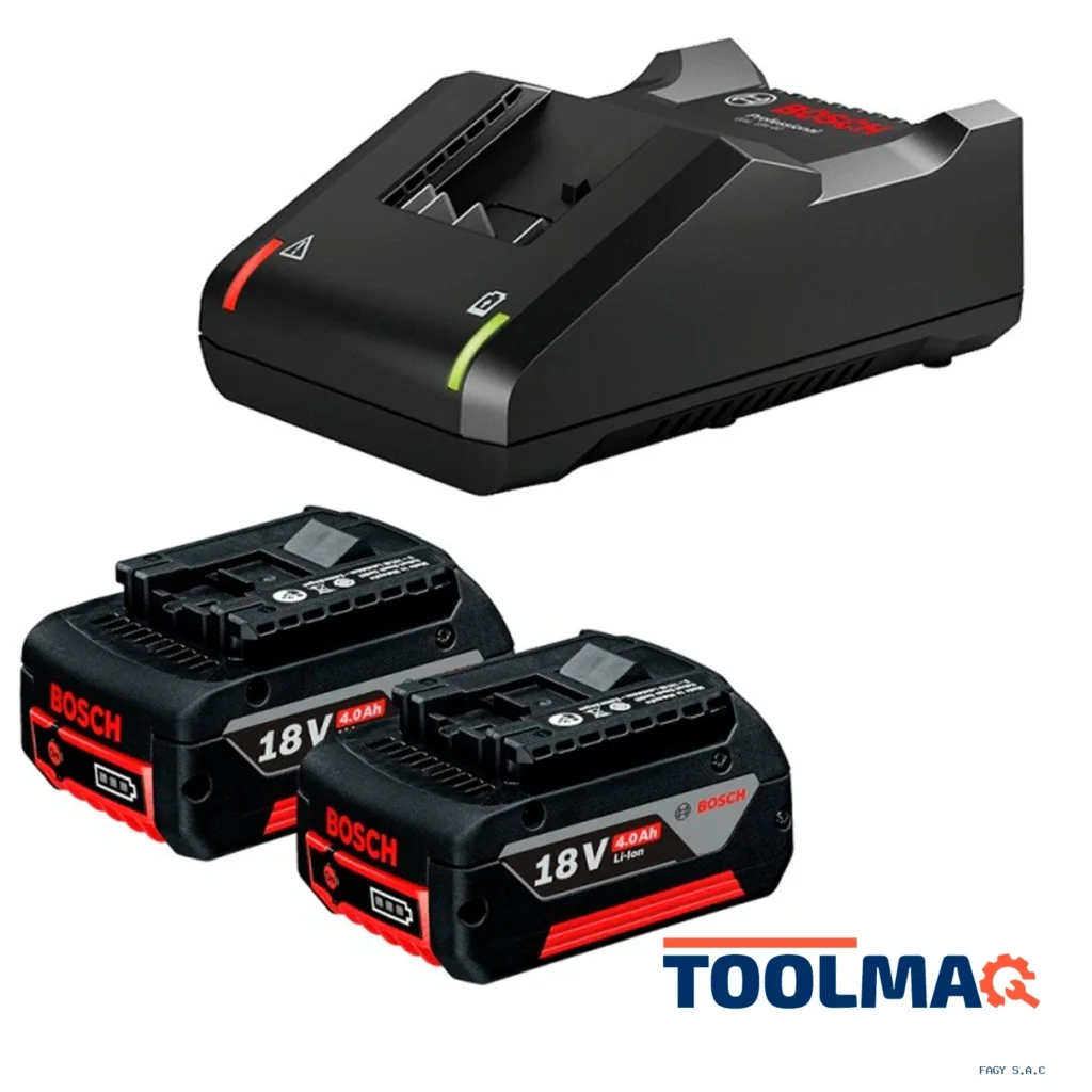 Kit 2 Baterías Ion de Litio 18V 4.0 Ah + Cargador Bosch 1600.A02.RM8-000