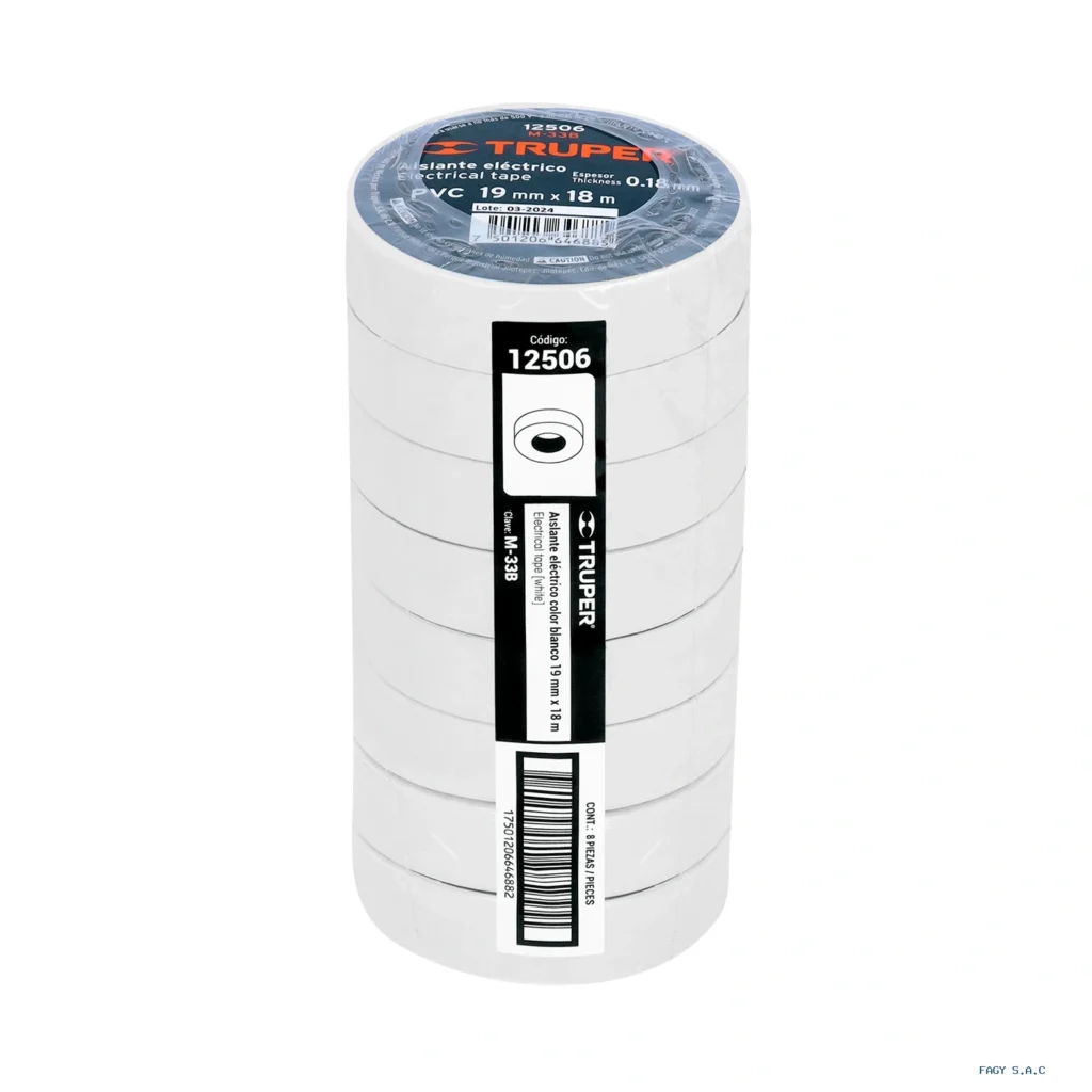 Cinta de aislar de 18 m x 19 mm, blanca, Truper 12506