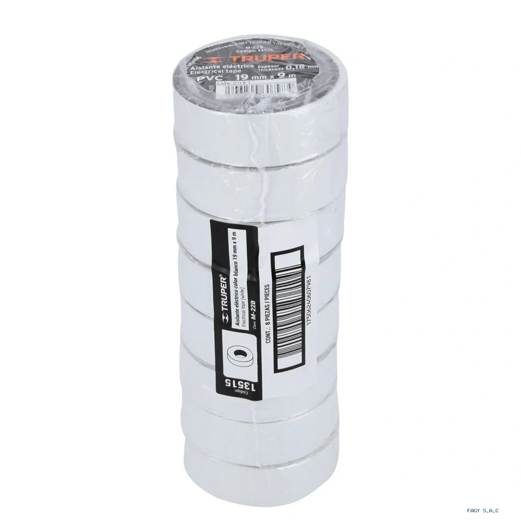 Cinta de aislar de 9 m x 19 mm, blanca, Truper 13515