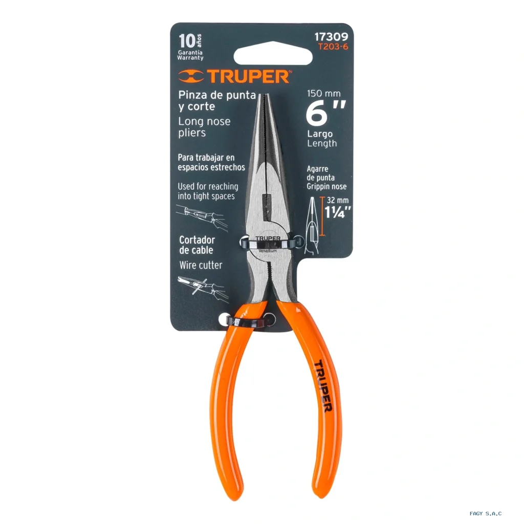 Alicate pinza de punta y corte 6" mango de PVC, Truper 17309