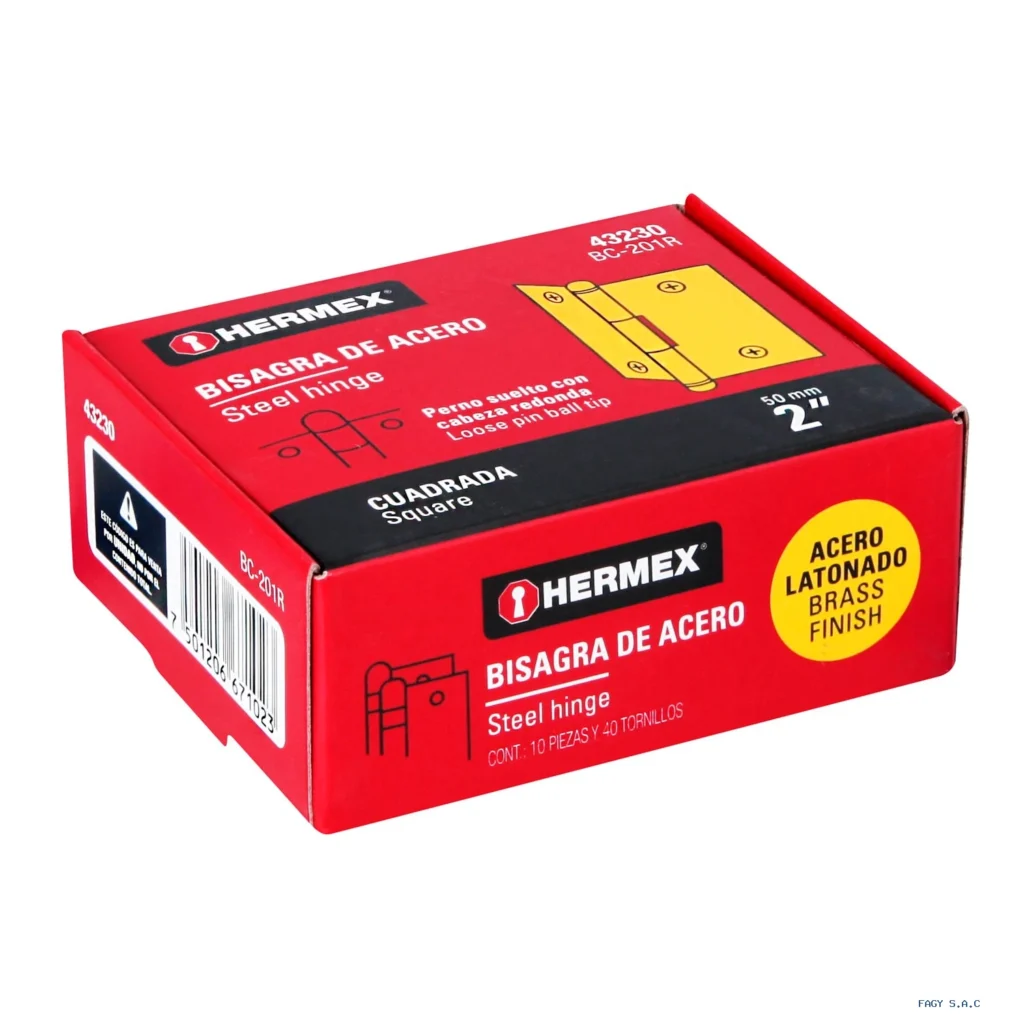 Bisagra cuadrada 2", latonado, cabeza redonda, HERMEX 43230