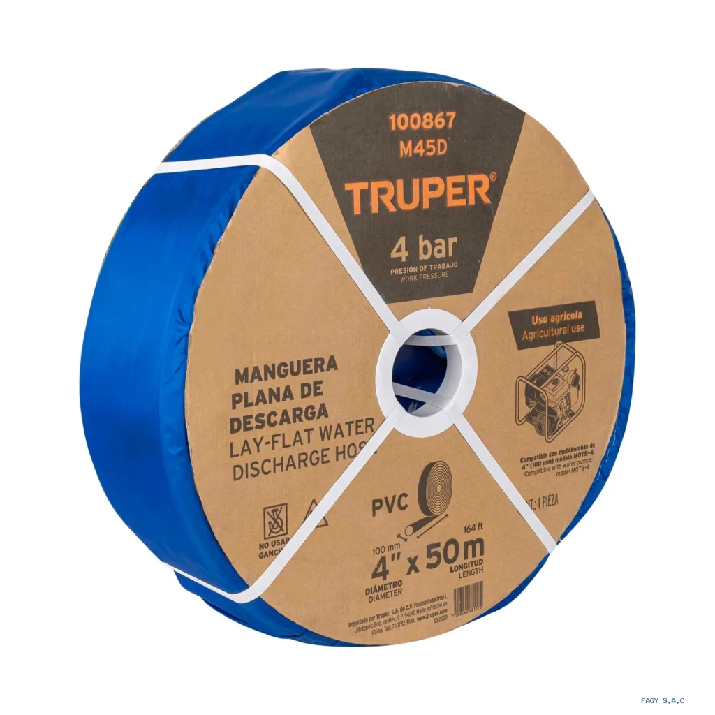 Rollo de manguera plana de 4" x 50m de descarga p/motobomba 100867