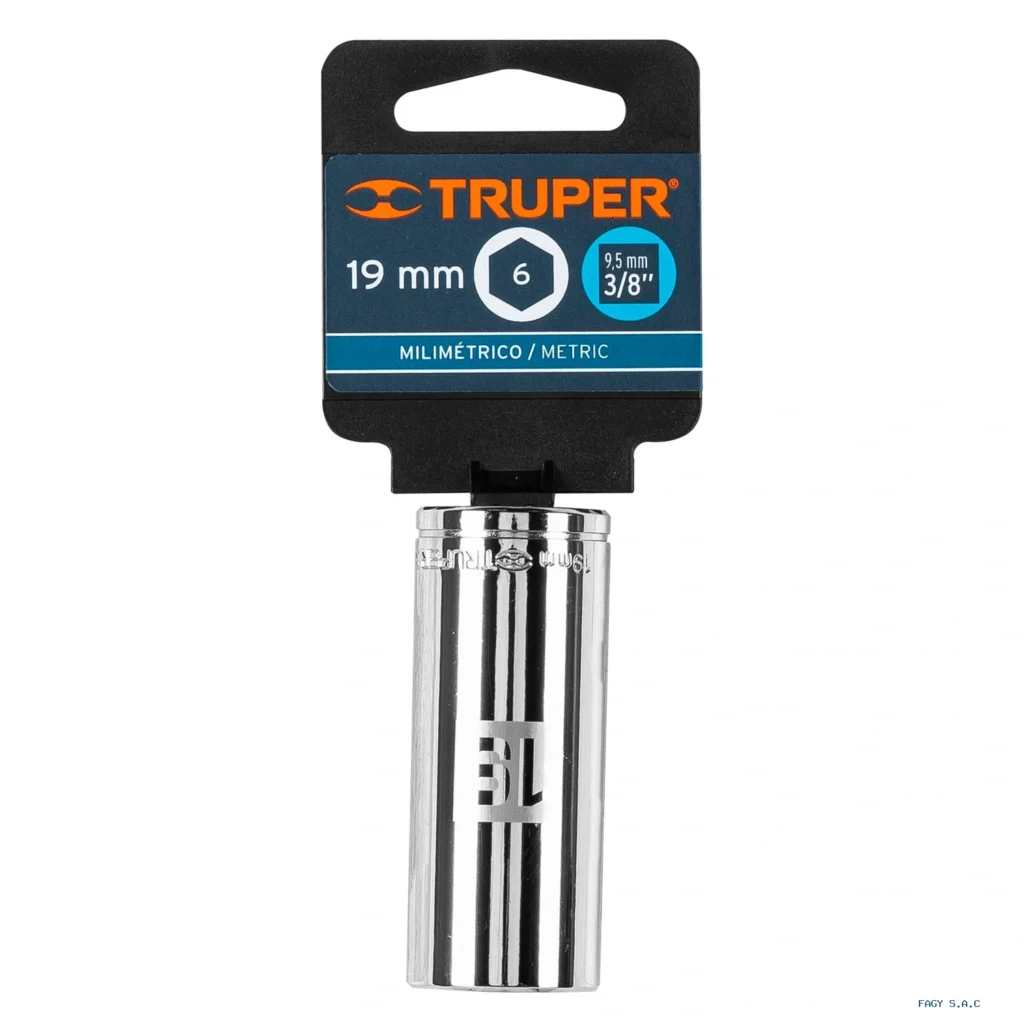 Dado largo de 19 mm, 6 puntas, cuadro 3/8", Truper 13779