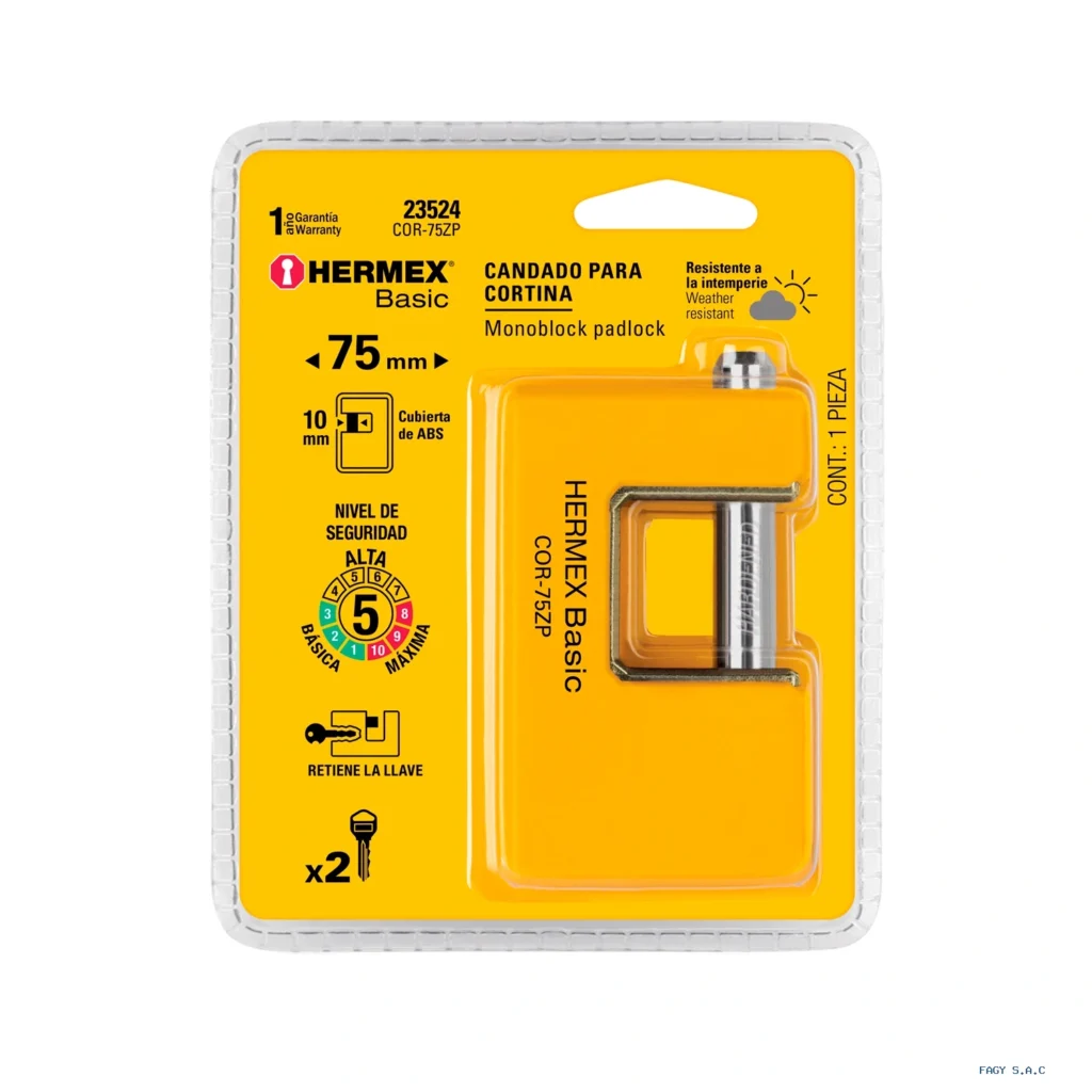 Candado antipalanca 75 mm cuerpo metálico, HERMEX BASIC 23524