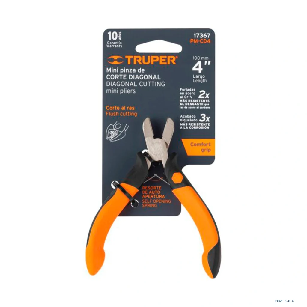 Mini alicate pinza de corte diagonal 4" mango Comfort Grip, Truper 17367