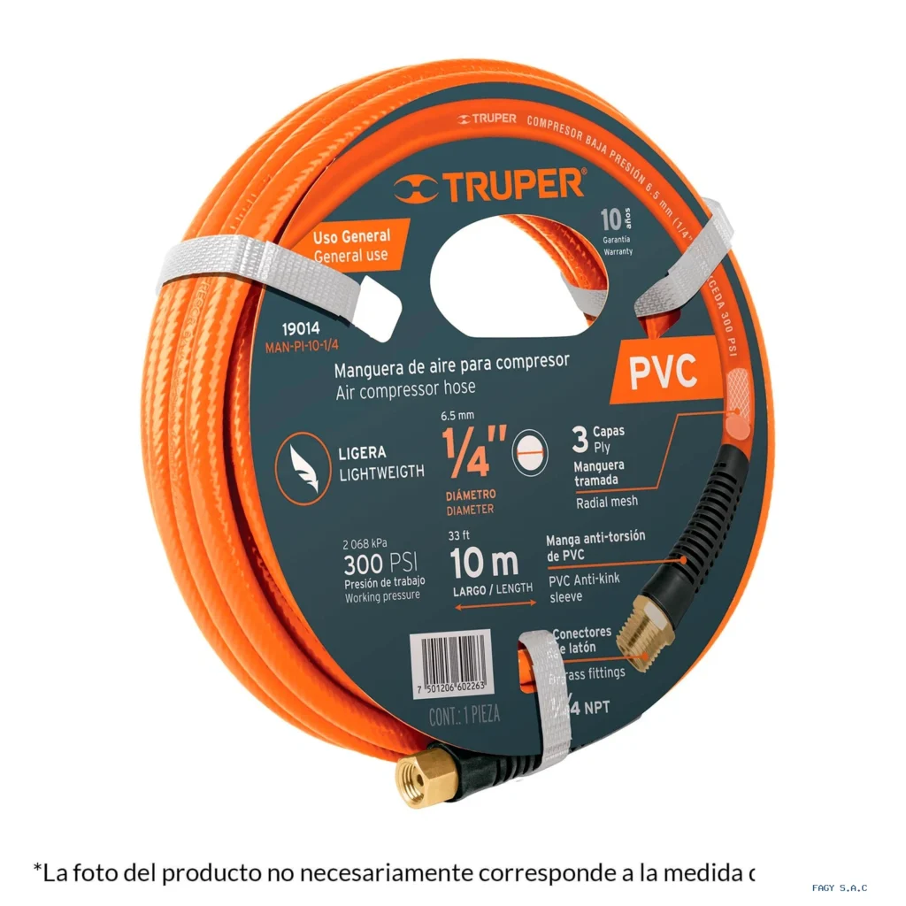 Manguera para compresor, de PVC, 15m x 3/8", Truper 10894