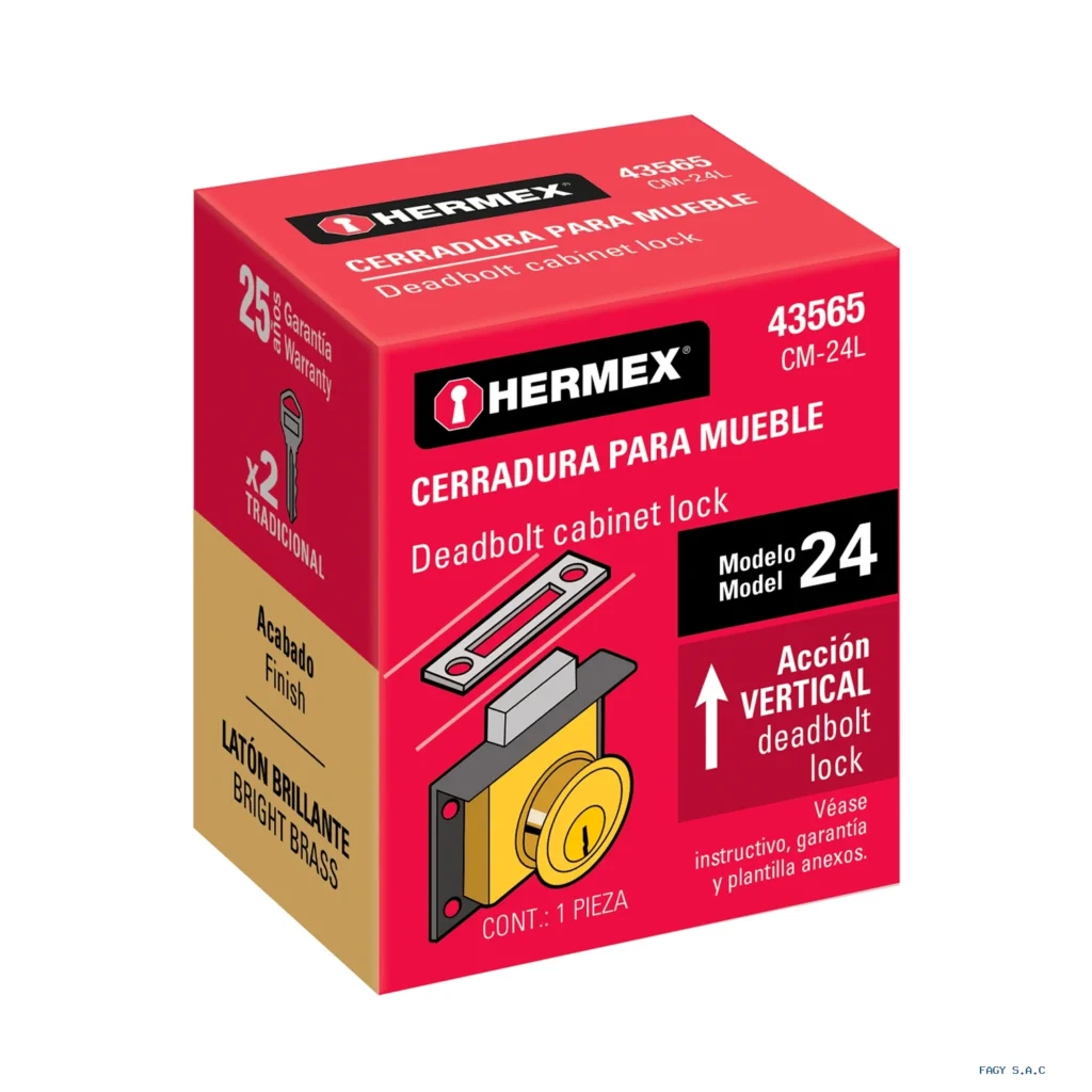 Cerradura para mueble, modelo 24, latón, HERMEX 43565