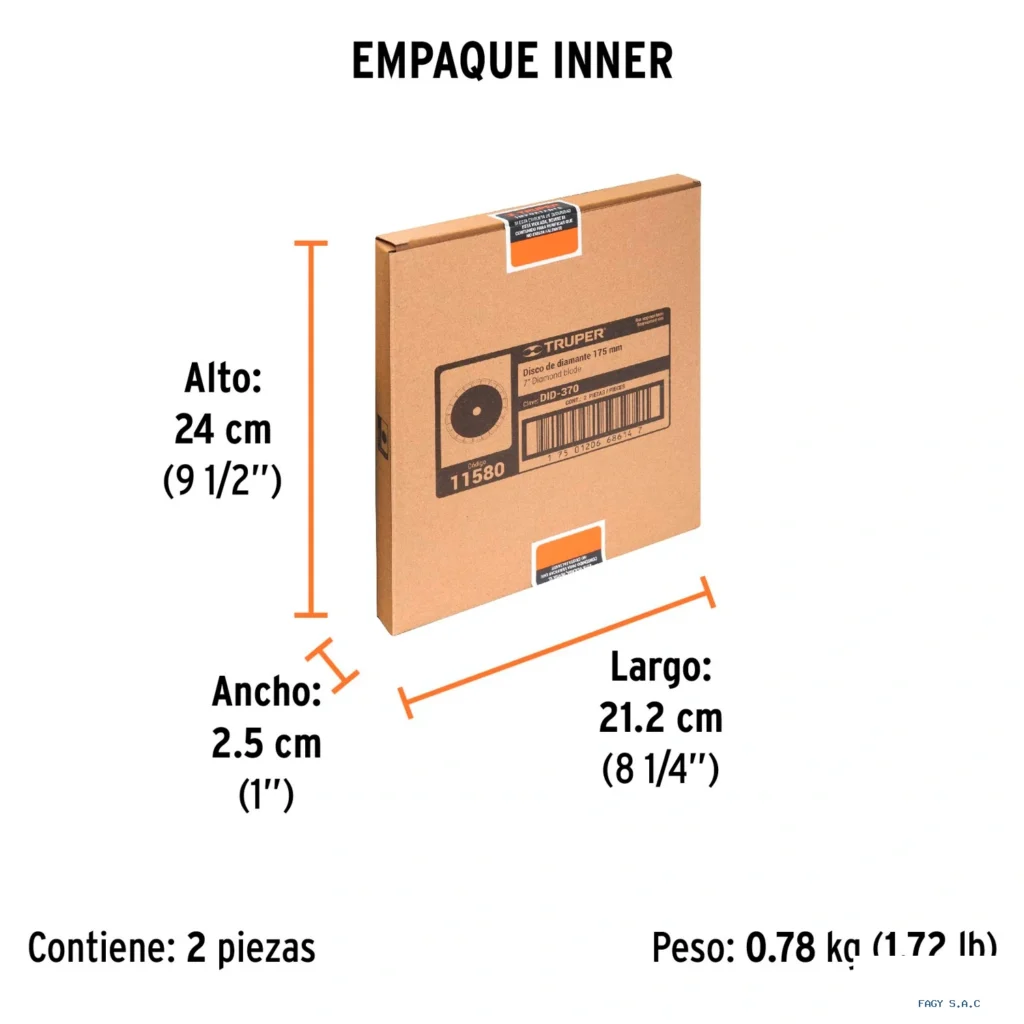 Disco de diamante de 7" x 2.5 mm, rin  segmentado, TRUPER  11580  DID-370