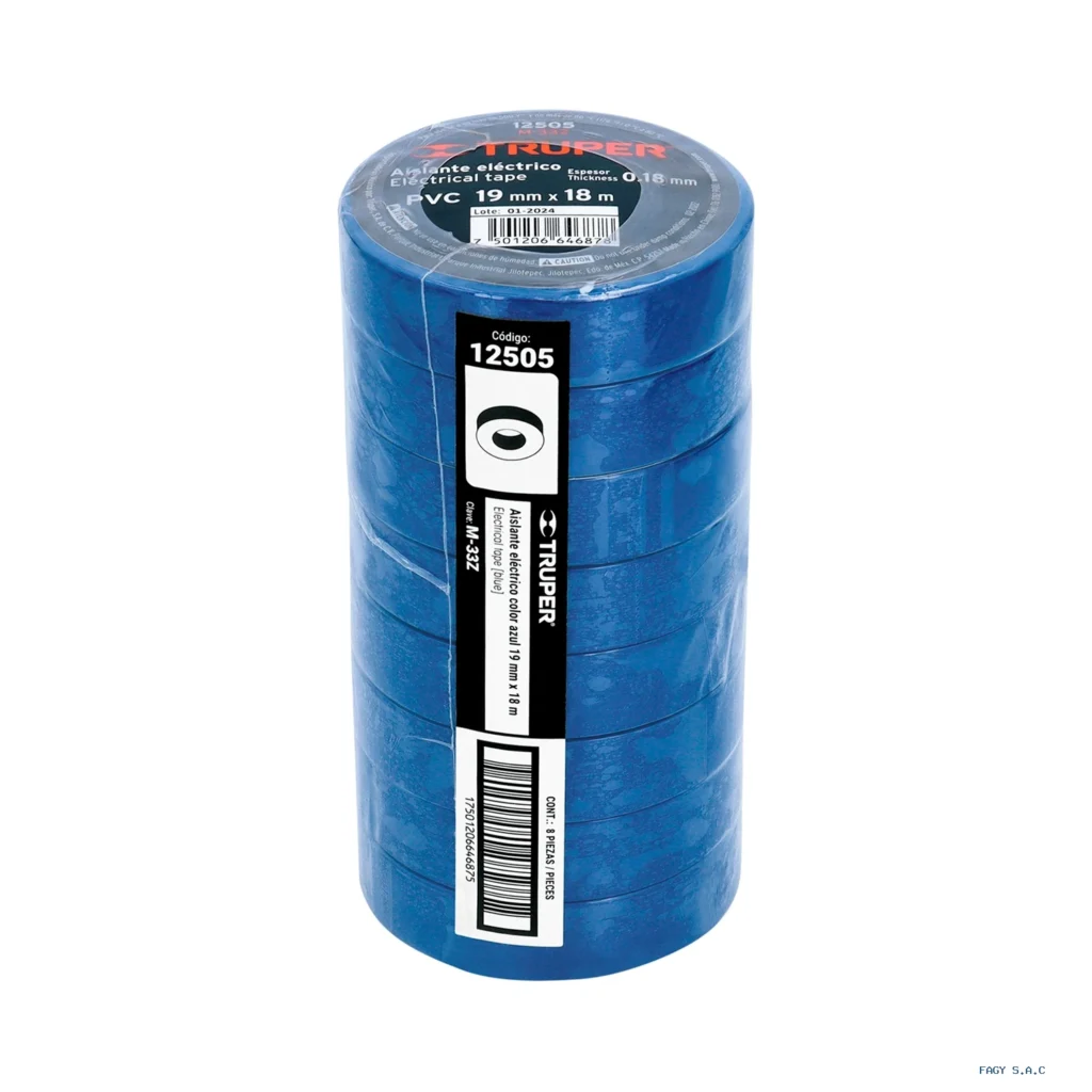 Cinta de aislar de 18 m x 19 mm, azul, Truper 12505