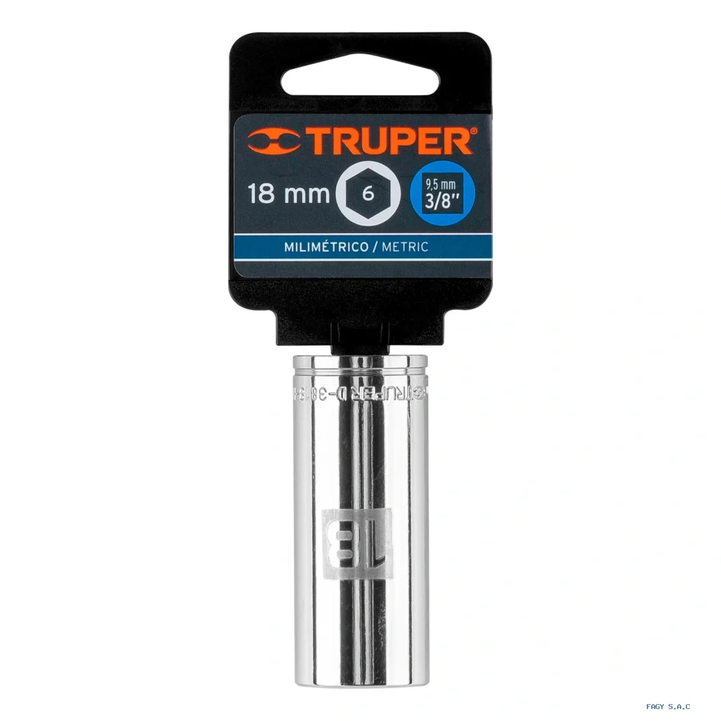 Dado largo de 18 mm, 6 puntas, cuadro 3/8", Truper 13778