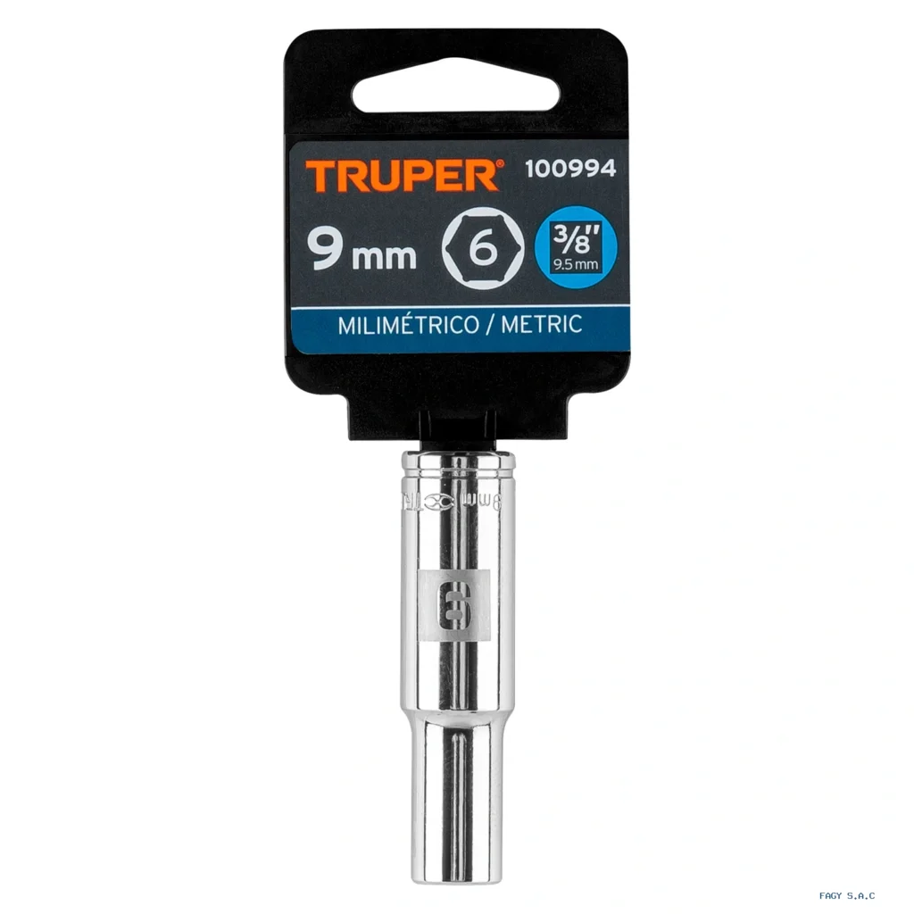 Dado largo de 9 mm, 6 puntas, cuadro 3/8", Truper 100994