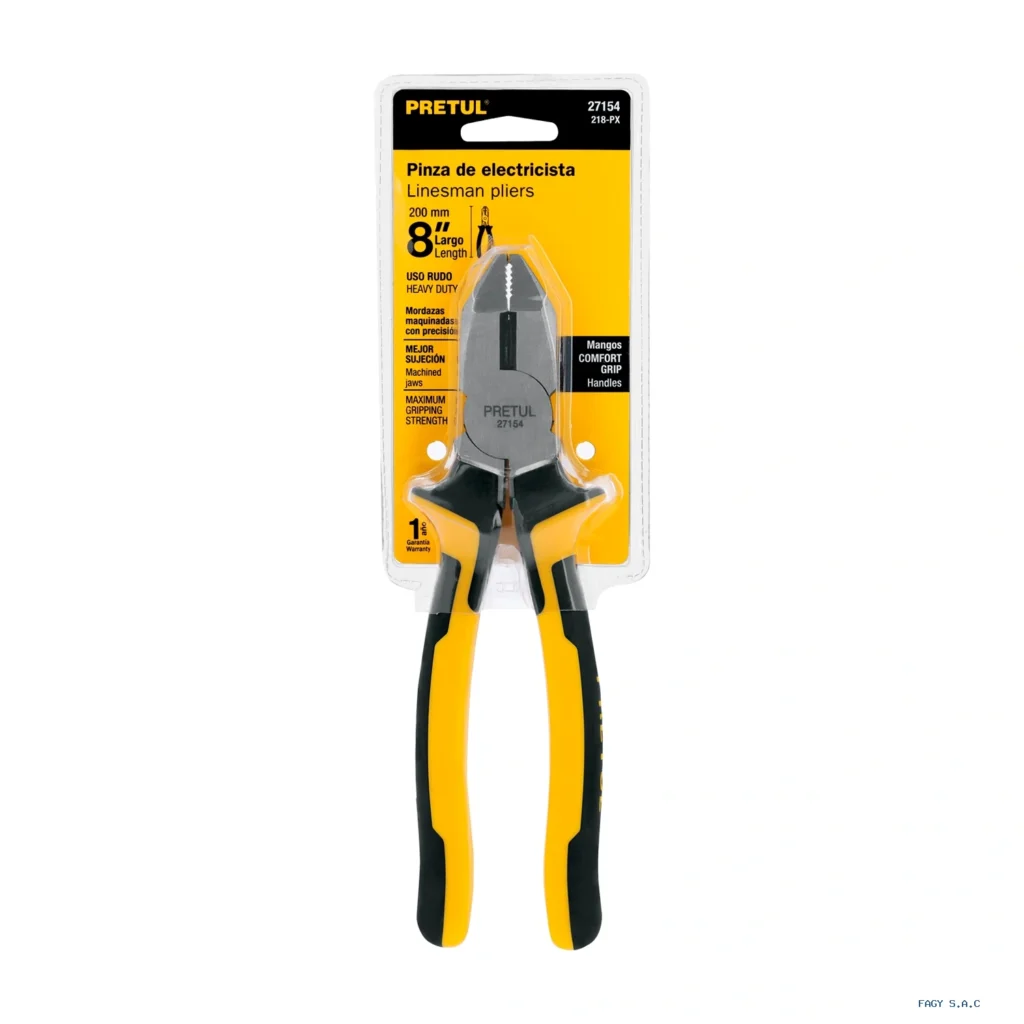 Alicate pinza p/electricista 8" uso rudo, Comfort Grip, Pretul 27154