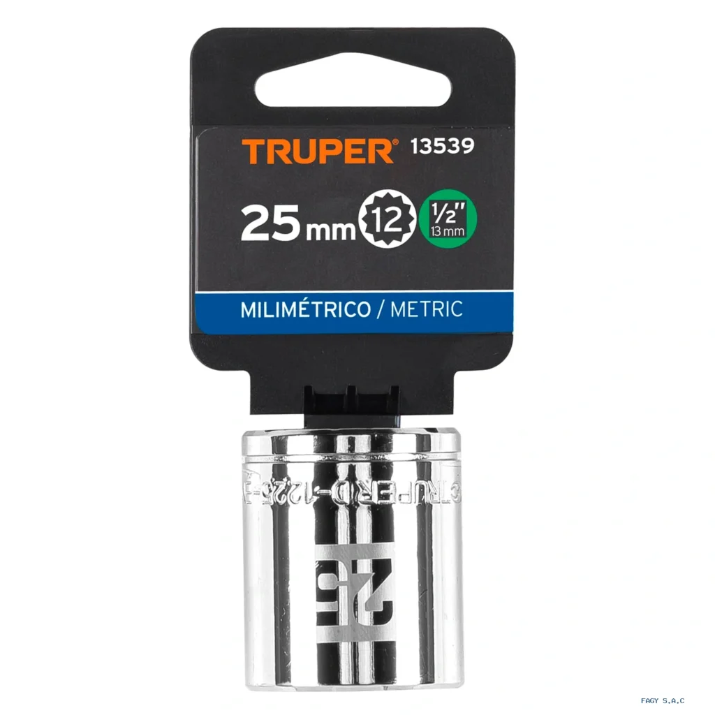 Dado de 25 mm, 12 puntas, cuadro 1/2", Truper 13539