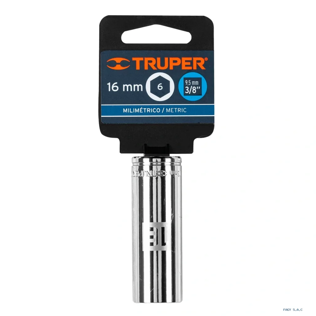 Dado largo de 16 mm, 6 puntas, cuadro 3/8", Truper 13776