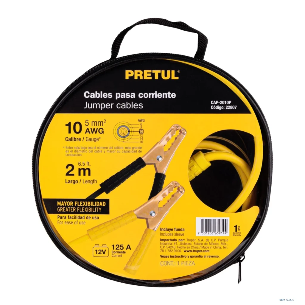 Cables pasa corriente 2 m, 125 A, 10 AWG, Pretul 22807