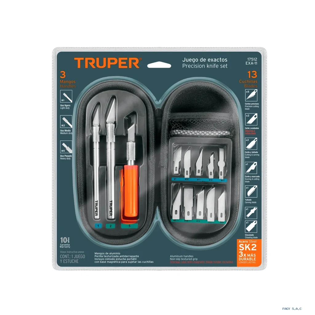 Juego de exactos profesional con 13 cuchillas Truper 17512
