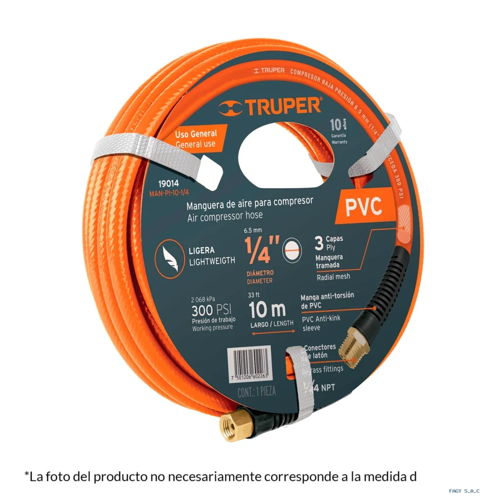Manguera para compresor, de PVC, 10m x 3/8", Truper 10893