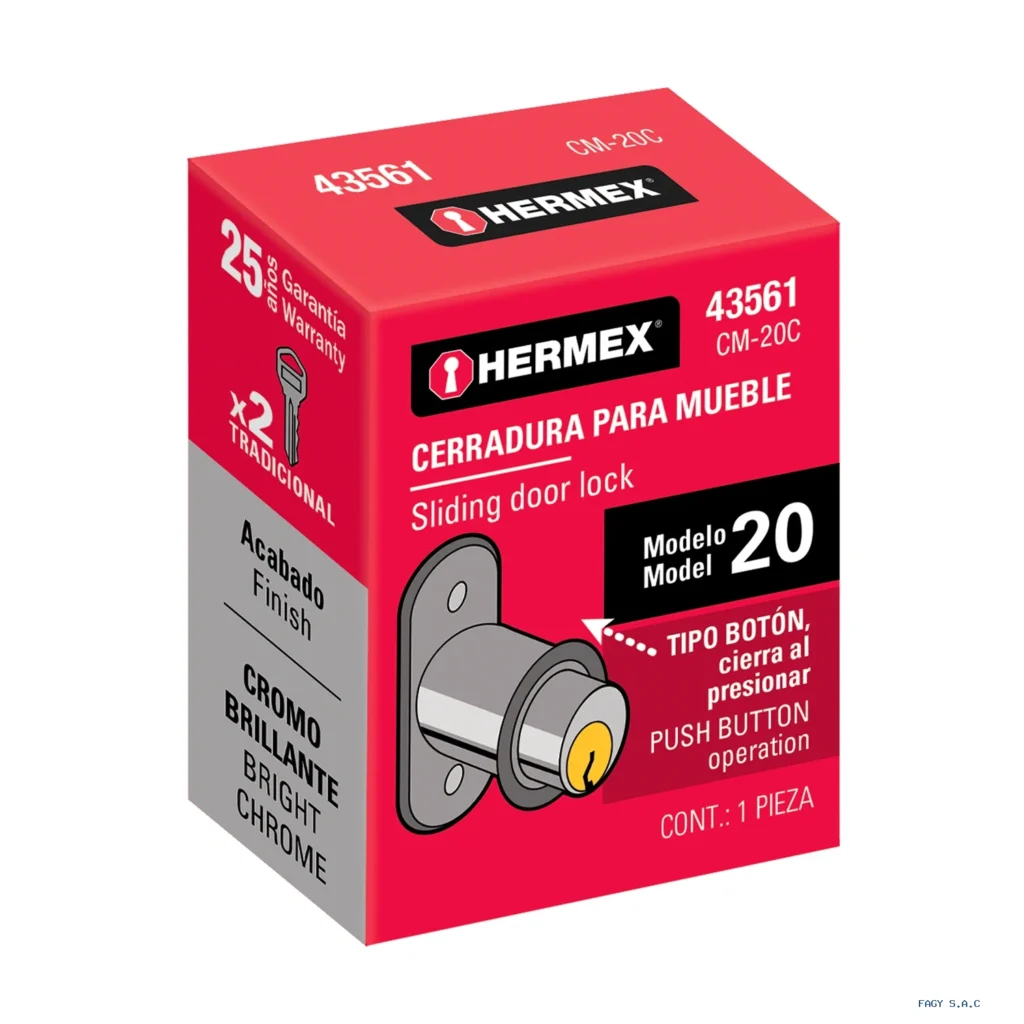 Cerradura para mueble, modelo 20, cromo, HERMEX 43561