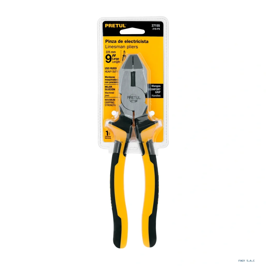 Alicate pinza p/electricista 9" uso rudo, Comfort Grip, Pretul 27155