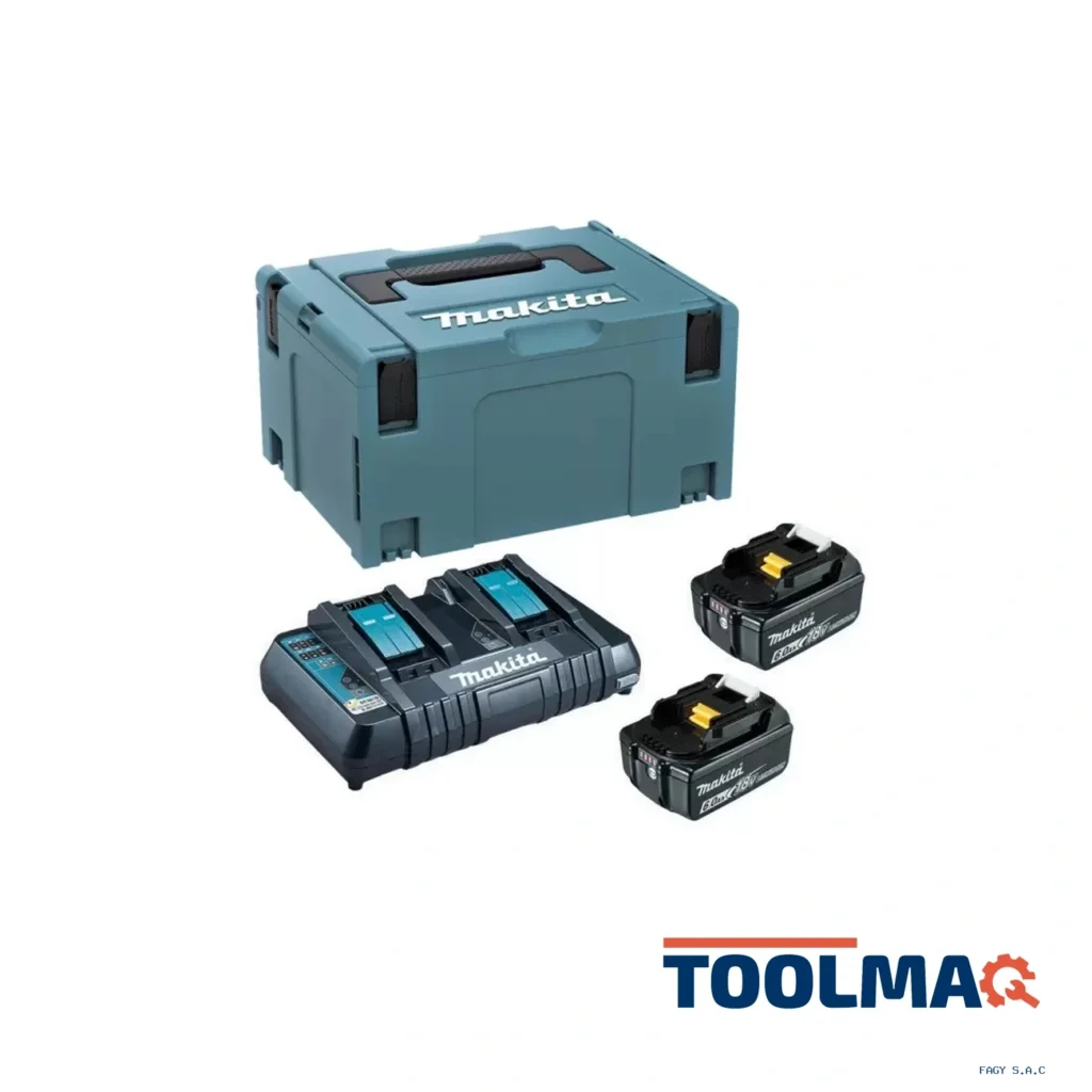 Set de 2 Baterías 18V LXT 6.0 Ah BL1860B + Cargador Doble DC18RD + MakPac Makita 198077-8