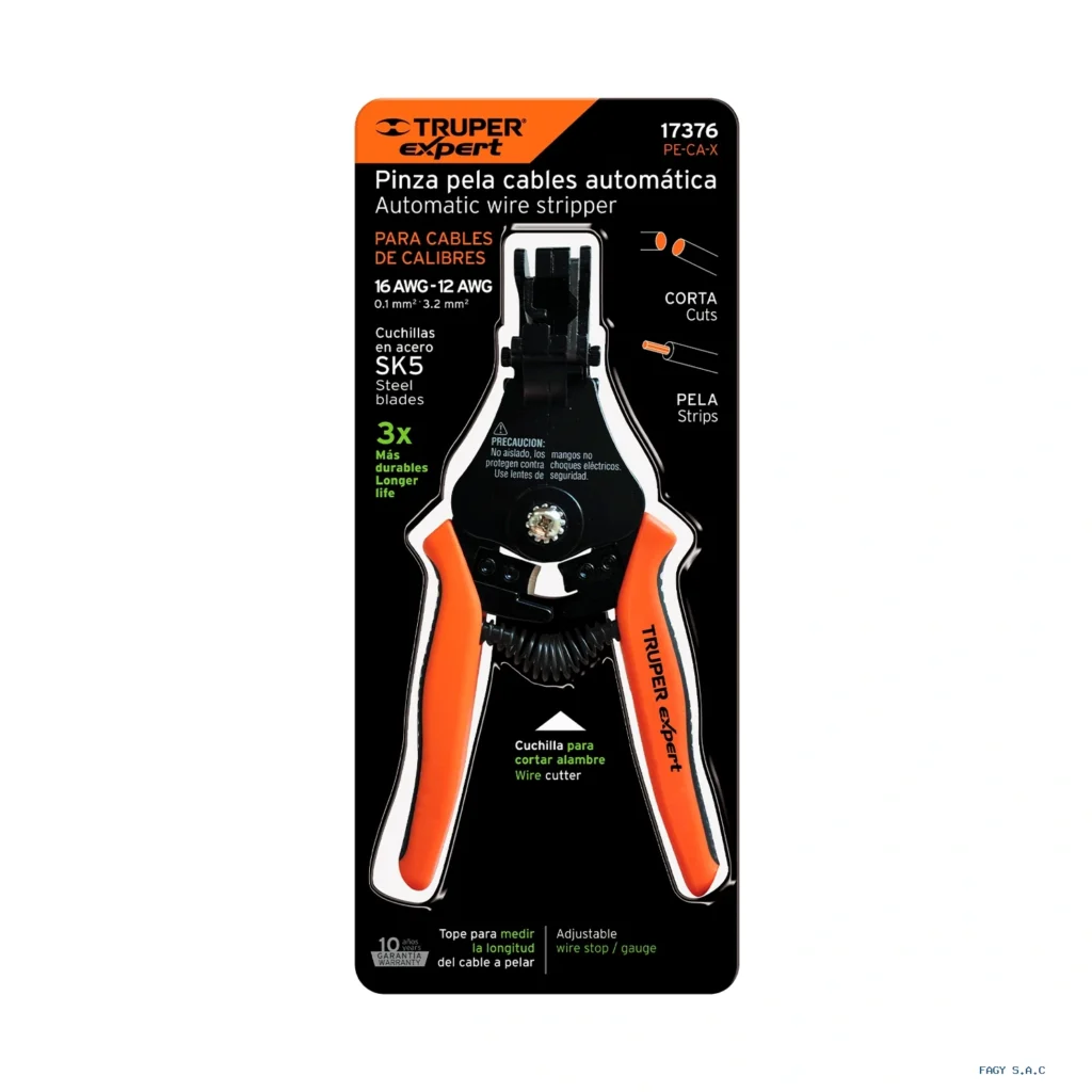 Alicate pinza 6" pela cables automática, 16 a 12  AWG, TRUPER EXPERT 17376