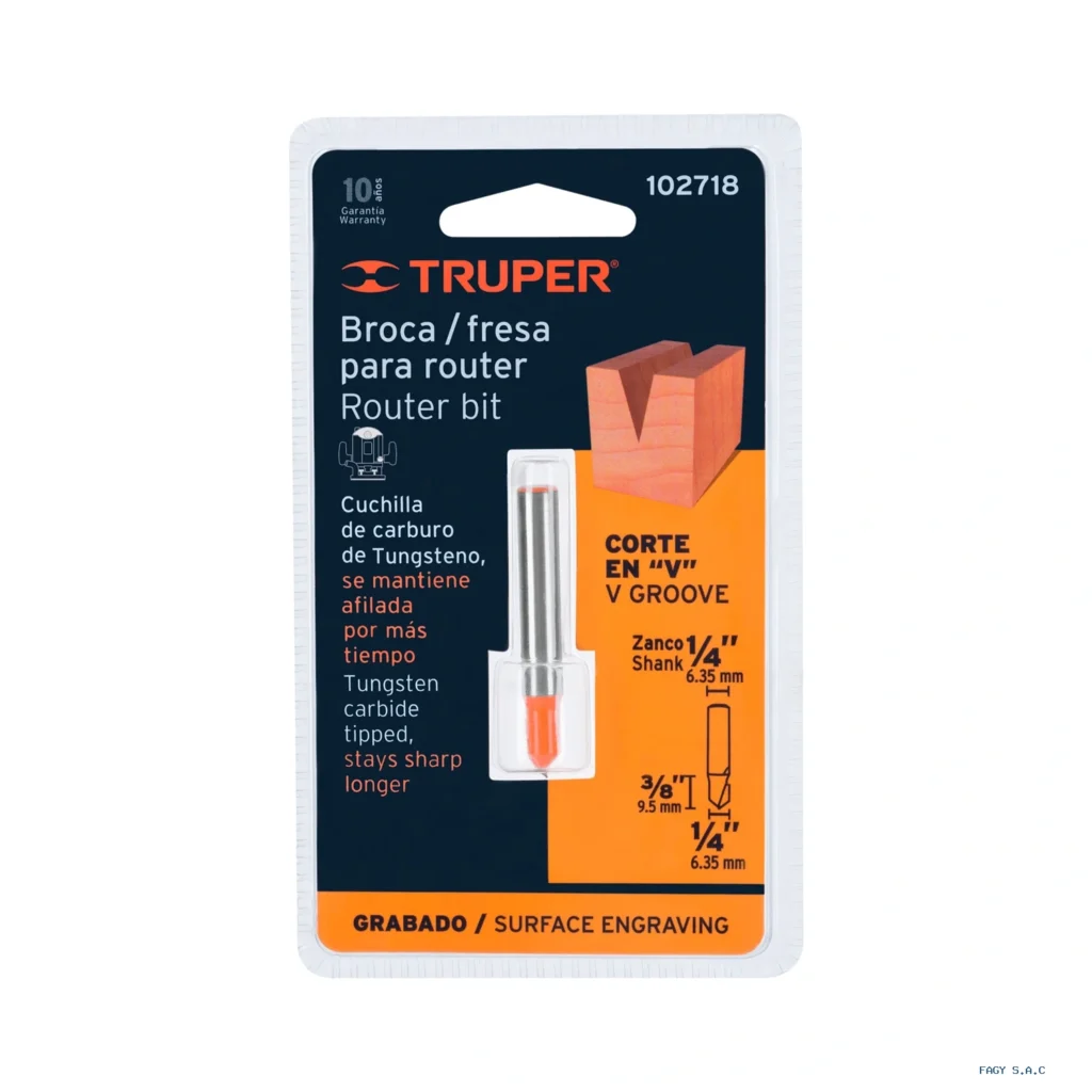 Broca para router, corte en "V", 1/4", Truper 102718